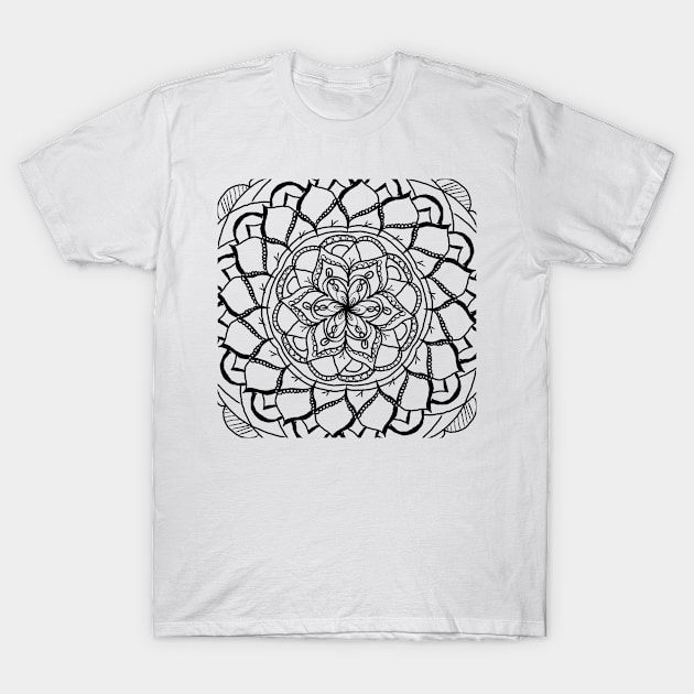 Classic Black and White Mandala T-Shirt by lilydlin